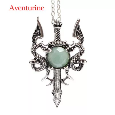 $2.89 • Buy Sword Wing Double Dragon Necklace Crystal Pendant & Chain Amulet Gifts Viking