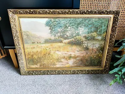 Framed Vintage Oleograph Painting - Countryside Scene & Cattle Grazing - DIPNALL • £69.99