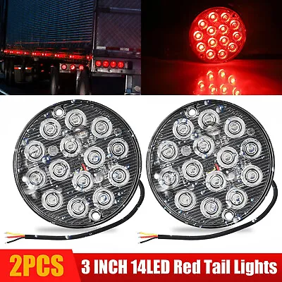 2PC 3 Inch Round 14-SMD LED Truck Trailer Stop Turn Tail Brake Lights Waterproof • $12.98