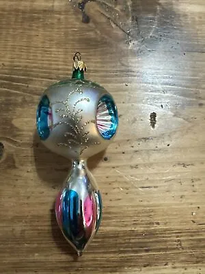 Vintage 4.5  Double Drop Hand Blown Glass Christmas Tree Ornament Hand Painted • $9