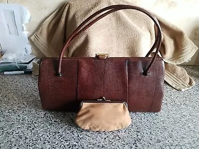 Waldybag Brown Vintage 1950s Lizard Embossed Leather Handbag & Matching Purse • £20