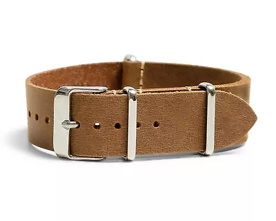 Oiled Leather Military Style One-Piece Watch Band - Sand - 18 20 22 Or 24mm • $17.95