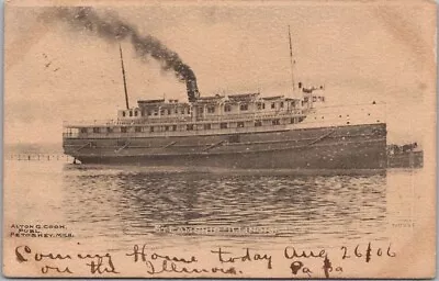 Vintage Great Lakes Steamship Postcard  STEAMER ILLINOIS  19067 Michigan Cancel • $5.62