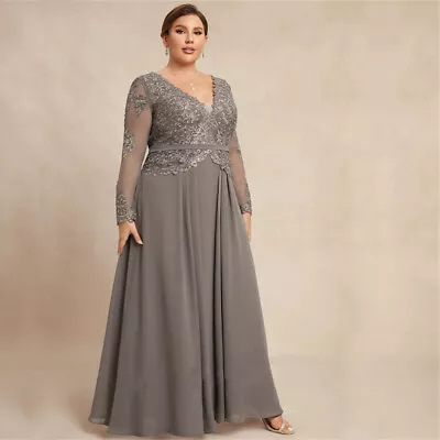 Plus Size Mother Of The Bride Dresses Chiffon Long Sleeve Formal Gown Appliques • $136