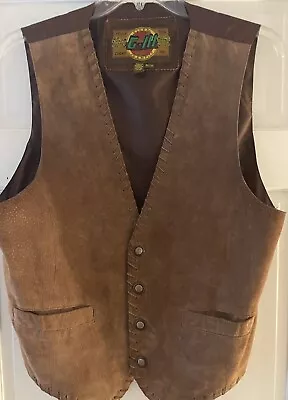 Global Identity Leather Front Vest Brown Lined G-111 Men's Button Size M • $19.99