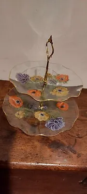 Cake Stand And Plates.  Glass. Flowers. • £26