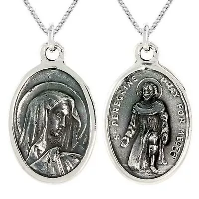 Sterling Silver Virgin Mary & St. Peregrine Medal Pendant / Charm Box Chain • $28.99