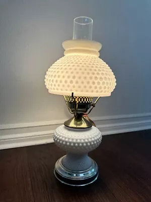 Hobnail White Milk Glass Hurricane Table Lamps Electric Key Turn Vintage • $119.88