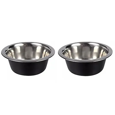 2-X Large Dog Bowl NON-SKID Black & Stainless Steel 8in 52oz Food / Water Dish • $12.99