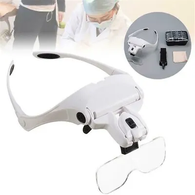 £10.60 • Buy Magnifying Glasses Head Band Adjustable 2 LED Light Magnifier With 5 Lens Loupe