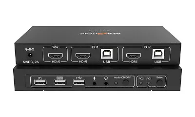 BZBGEAR 2x1 4K KVM Switcher With USB2.0 Ports For Peripherals And Audio Support • $99