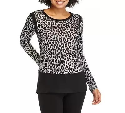 Michael Kors Womens Plus 2X Gunmetal Cheetah Mixed Media Knit Top NWT AE53 • $19.49