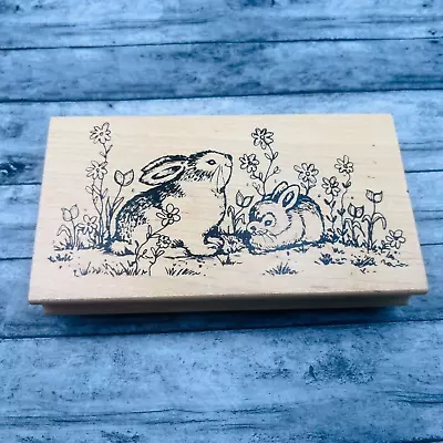 Great Impressions J54 Spring Rabbits Bunny Garden Flowers Rubber Craft Stamp • $4.95