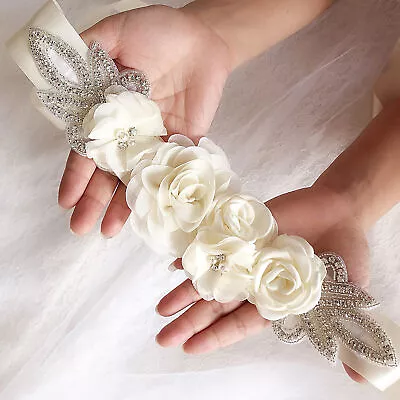 Sash Waistband Shiny Surface Fine Texture Ribbon Belt Bridal With Rose Flower • $13.22