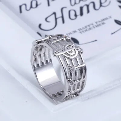 Plated Diamante Euryprosopic Rings Musical Note Pattern Rings For • £4.32