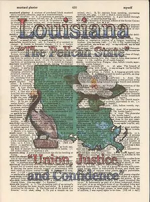 Louisiana State Map Symbols Altered Art Print Upcycled Vintage Dictionary Page • $9.50