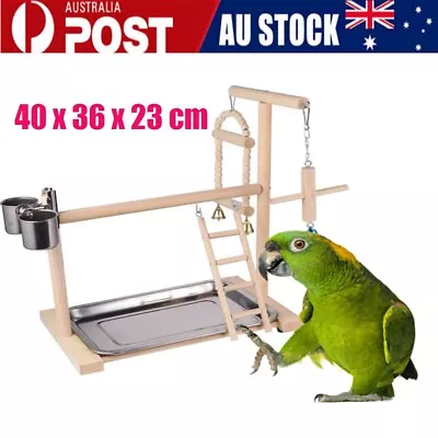 Bird Playground Parrot Playstand Natural Wood Cockatiel Perches Play Gym Toys • $27.86