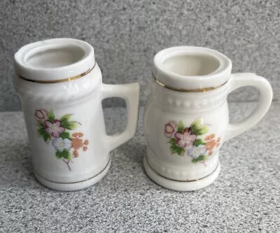 2 VTG Miniature Bone China Porcelain Beer Stein Cup Floral Motif Gold Accents • $10.95