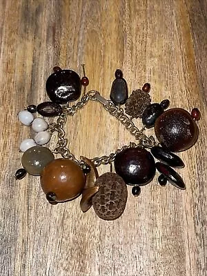 Vtg Nut Seed Pod Chunky Charm Bracelet Hawaiian Souvenir Good Luck • $22