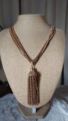 Vintage Monet Multi Strand Tassel Necklace Gold Tone Metal (18) • $55