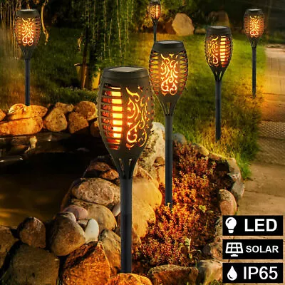 4x LED Flame Solar Torch Light Waterproof Flickering Dancing Path Garden Lamp • £8.49