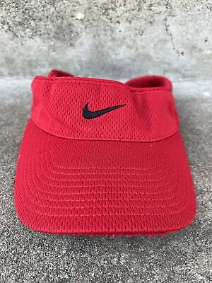 VINTAGE Nike Visor Hat Cap Stretch Fit Red Sweatband Embroidered Tennis Outdoor • $14.88