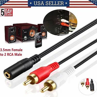 3.5Mm Female To 2 Rca Male Stereo Audio Y Cable Adapter Audio Line One Point Two • $2.85