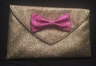ANTHROPOLOGIE Purse Clutch MISS ALBRIGHT Specialty Multicolor GLITTER Pink Bow • $10