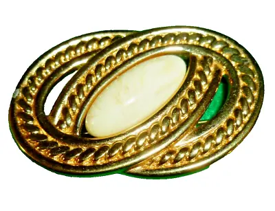 Vintage Signed Monet Gold Tone Faux White Gem Stone Lucite Brooch Pin • $20.74