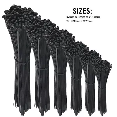 BLACK CABLE TIES / ZIP WRAPS LONG SHORT Thick Thin Narrow Small Fastener QUALITY • £9.20