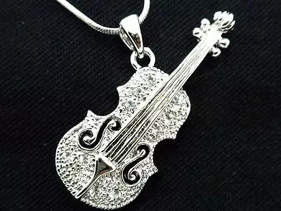 New Cello Violin Music String Pendant Women A Crystal Necklace Silver Plated • $15.27