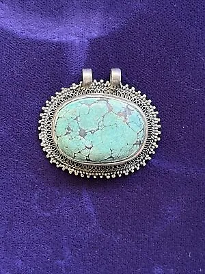 Vintage Sterling Silver Afghan Turquoise Southwestern Slide Pendant 16.6 Grams • $39.99