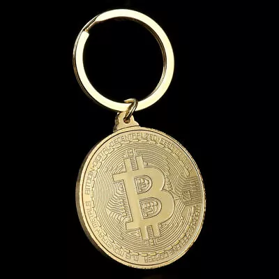 Key Ring Imitation Bitcoin Bag Charm In Gold Steel. • $21.77