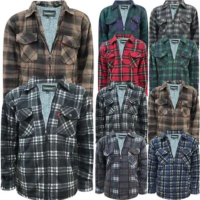 Mens Fleece Padded Lumberjack Shirt Jacket Fur Lined Sherpa Anti Pill Winter • £18.99