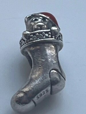 £2.99 • Buy Pandora Red Enamel Christmas Stocking Teddy Bear Charm ALE 925