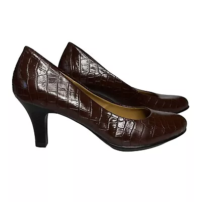 Merona Womens Pumps Heels Shoes Brown Faux Leather Crocodile Print Size 5.5 • $30