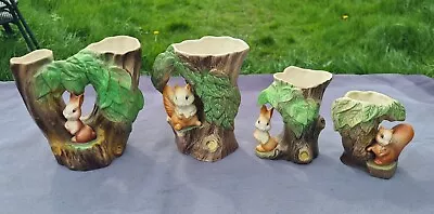 4x Eastgate Withernsea Pottery Fauna Bunny Rabbits Tree Stump Vases Job Lot • £25