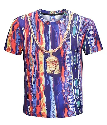 Retro Hip Hop Colourful Gold Chain Costume T-Shirt Fancy Dress Rapper 80s 90s • $17.25