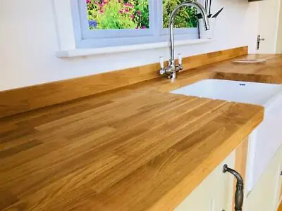 Block Oak Kitchen Worktop ✔ Solid Wood All Sizes ✔ Breakfast Bar ✔ Islands  • £475