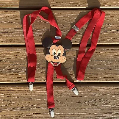 Disney Vintage Mickey Mouse Suspenders 1980s Genuine Leather MISSING ONE CLASP** • $5