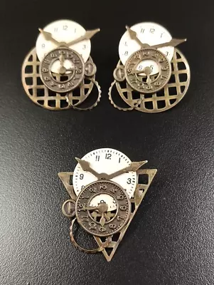 Vintage Steampunk PIn Brooch Watch Parts Gears Clock Hands & Matching Earrings • $19.99