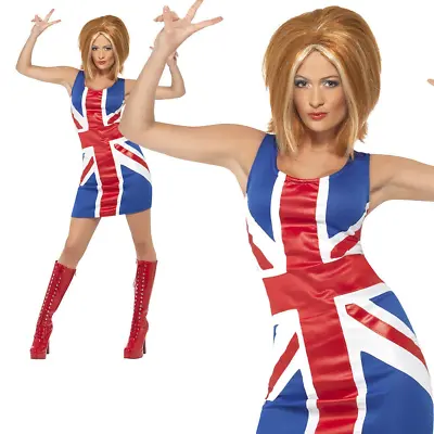 Ginger Spice Girls Costume 90s Union Jack Ladies Womens Fancy Dress Ginger • £17.99