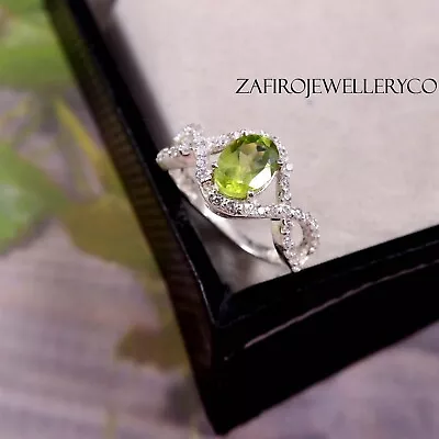 Natural Peridot Ring Anniversary Gift Ring 925 Sterling Silver August Birthstone • $89.52