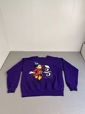 Vintage 90s Disney Crewneck M Purple Sweatshirt Mickey Mouse 25th Anniversary • $12.95