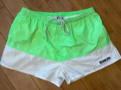 Vintage Men’s Small Sideout Sport Neon Print 90’s Volleyball Swim Trunks Shorts • $12