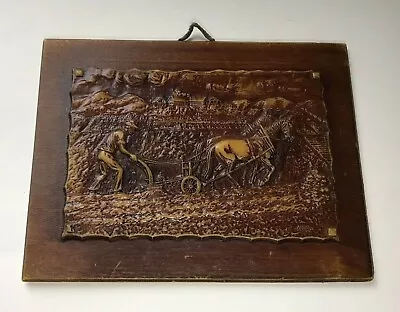 J Müller Signed German Carved Wax 3D Hand Art Wall Hanging Farmer Horse Plow • $19.98