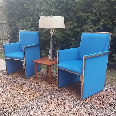 Fab Post-Mod  70s Italian Armchairs In Blue Velvet • $799