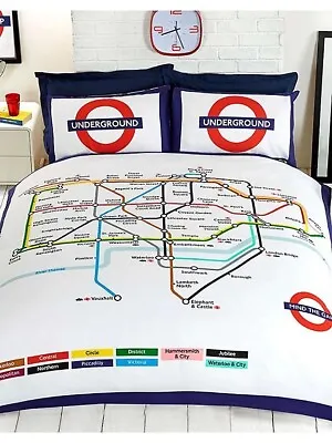 London Underground Duvet Covers Tube Maps Reversible Easy Care Bedding Sets • £16.99