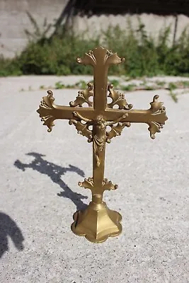 Antique Art Nouveau Brass Jesus Christ Table Cross Crucifix Memento Mori #579 • $150