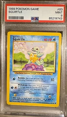 1999 Base Set Squirtle 63/102 - PSA 9 - Non Holo Rare Pokemon Card • $34.95